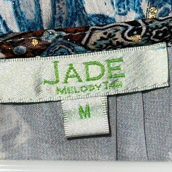 Jade Boho Blouse | 3/4 Bell Sleeve | Multicolor Blue & Gold | Size M - Picture 4 of 5